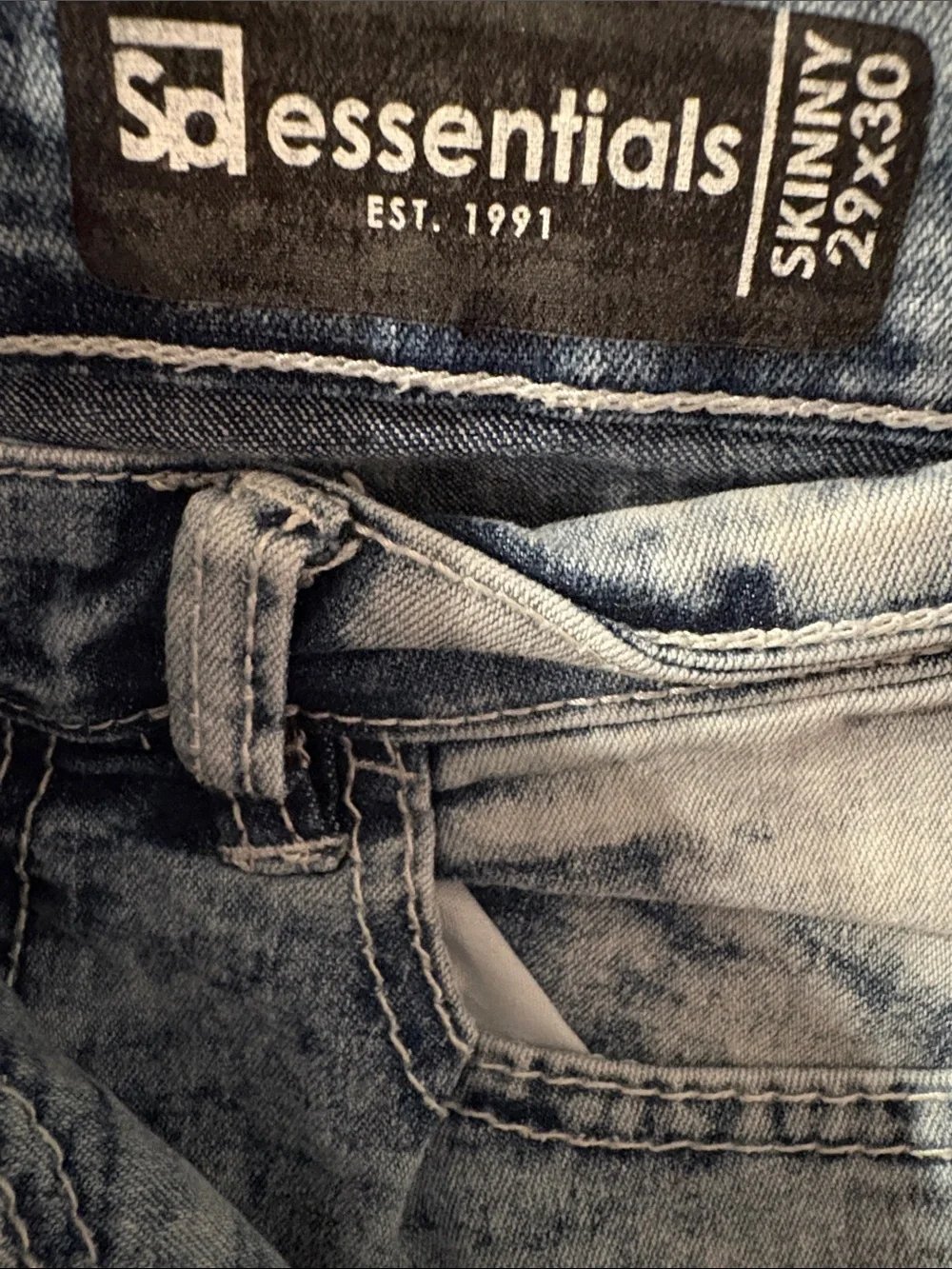 SP Essentials Men's Skinny Jeans – Acid Wash Blue Size 29x30